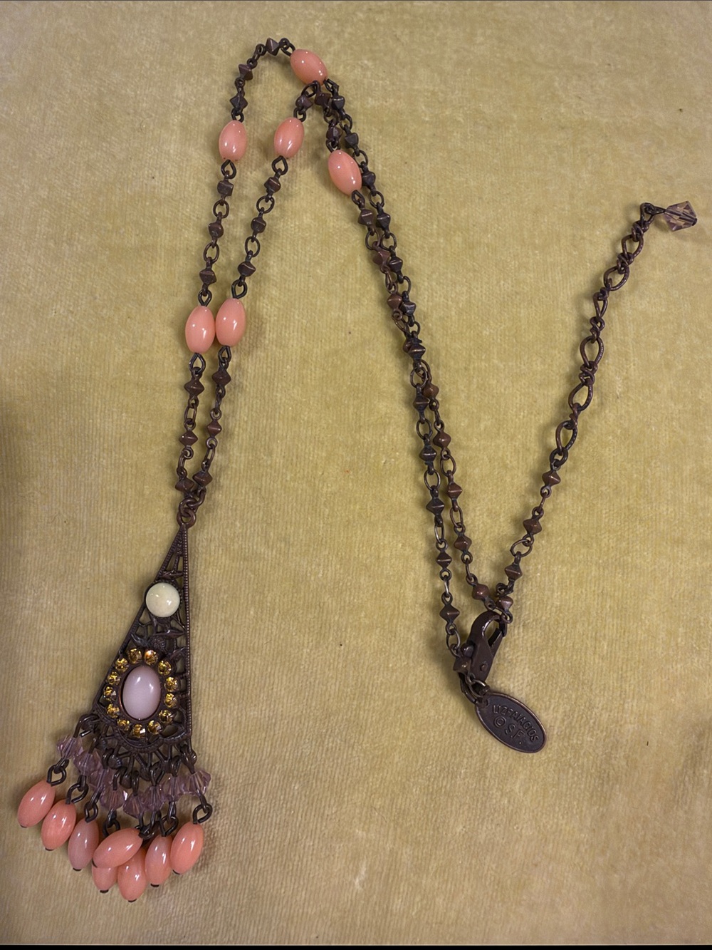 Liz Palacios Delicate Coral Bead Filigree Pendant Necklace